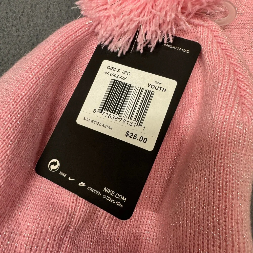 Nike Beanie and Gloves‎ Girls Youth Pink Sparkle Winter Hat Set One Size NEW